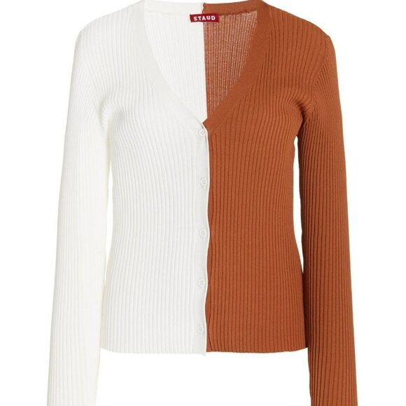 STAUD Sweater Cardigan Shoko Cargo Colorblock Ribbed - Picture 6 of 13